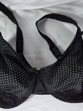 Olga Bra Underwire Support Black w/white Polka-Dots & Black Lace Sz 38C